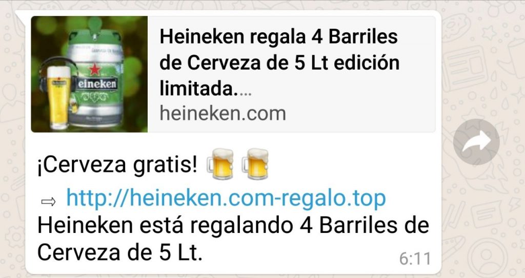 cerveza gratis en Whatsapp