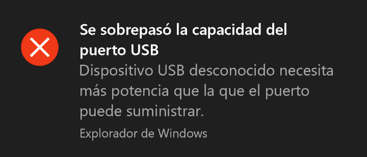 se sobrepasó la capacidad del puerto USB