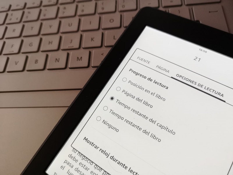 tiempo restante en un capítulo o libro de Kindle