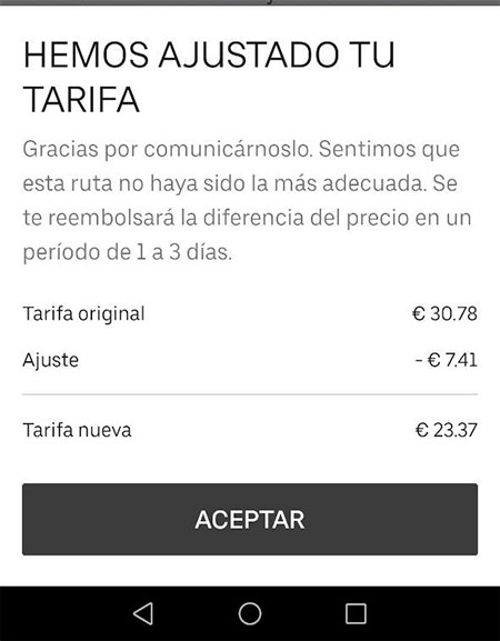 reembolso en Uber 