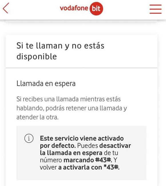 cómo desactivar la llamada en espera en Vodafone Bit