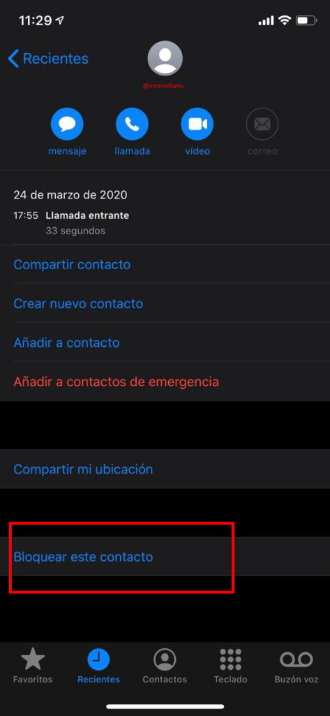 bloquear contacto iPhone